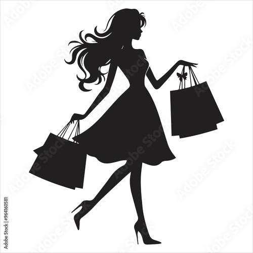 shopping girls silhouette Shopping Girl white background