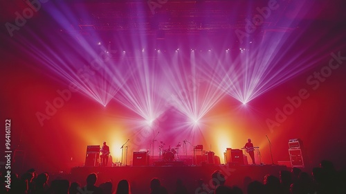 A live band performing on a large stage with dynamic lighting, creating an electrifying atmosphere