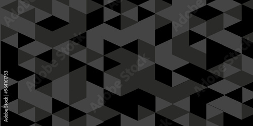 Seamless geometric pattern square shapes low polygon backdrop background. Abstract geometric wall tile and metal cube background triangle wallpaper. Gray and Black polygonal background.