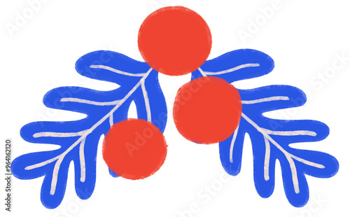 Red cherry with leaves - Cozy Christmas Hand Drawn.