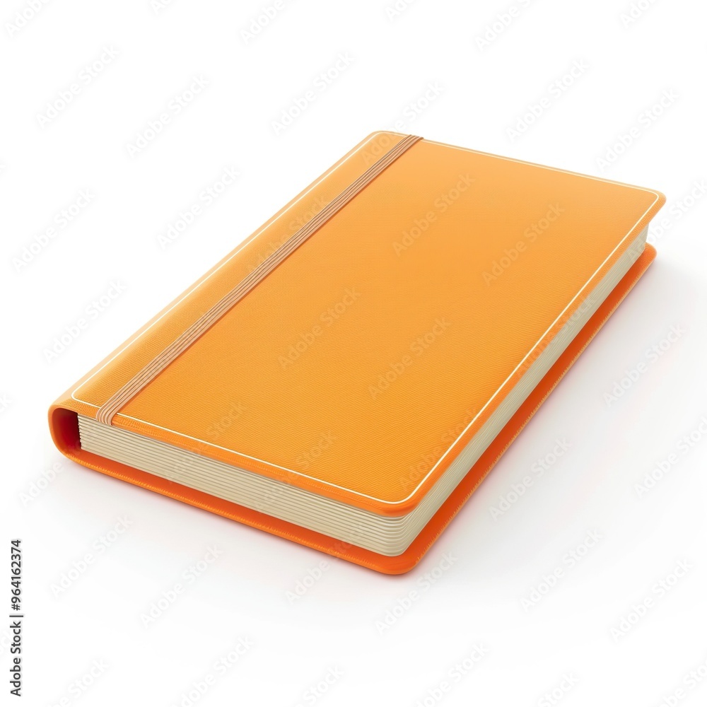 notebook, orange, white background, 3D Rendering, isometric notebook, orange, white background, 3D Rendering, isometric