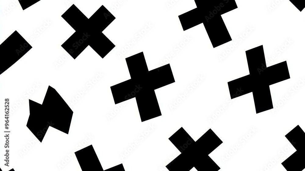 Obraz premium Abstract Black and White Cross Pattern, Minimalism, Geometric, Pattern , ,