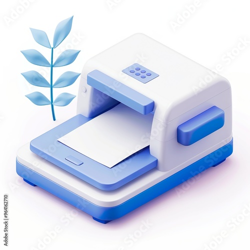 Printer icon white background, 3D Rendering, isometric