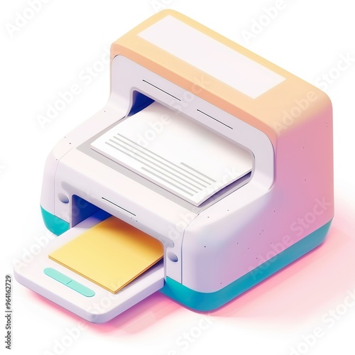Printer icon white background, 3D Rendering, isometric