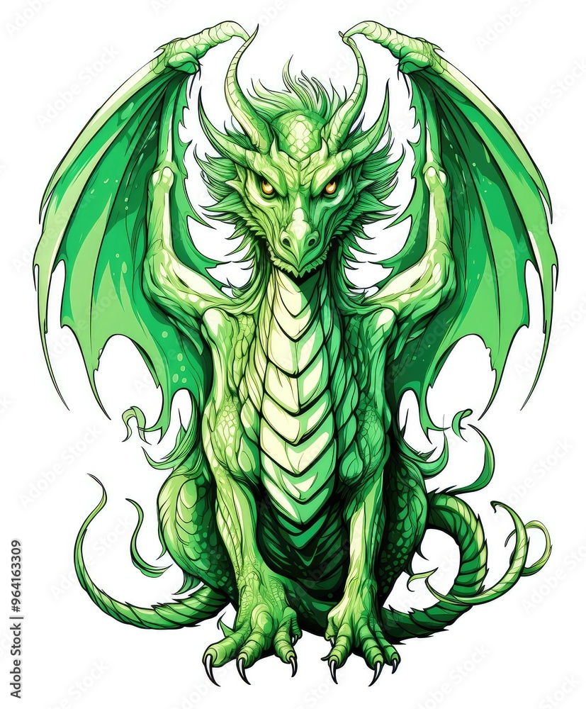 Obraz premium Majestic dragon with outstretched wings.