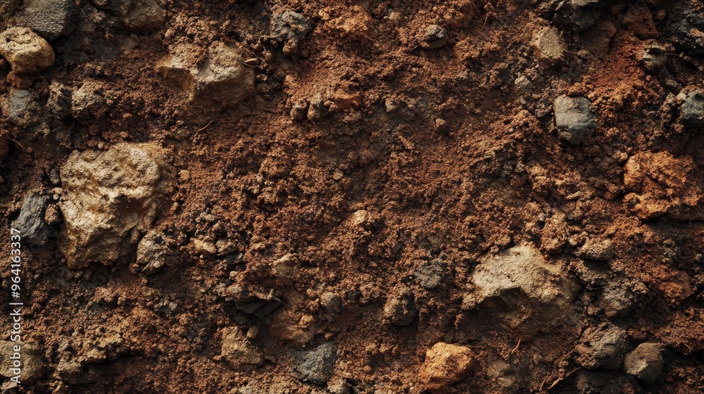 A Close Up View of Rich, Dark Soil Displaying Its Unique Texture and Diverse Pebbles Beneath A Close Up View of Rich, Dark Soil Displaying Its Unique Texture and Diverse Pebbles Beneath