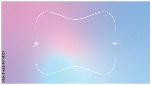 Abstract blank frame with sparkling stars on dreamy gradient background of blue, pink and purple colors