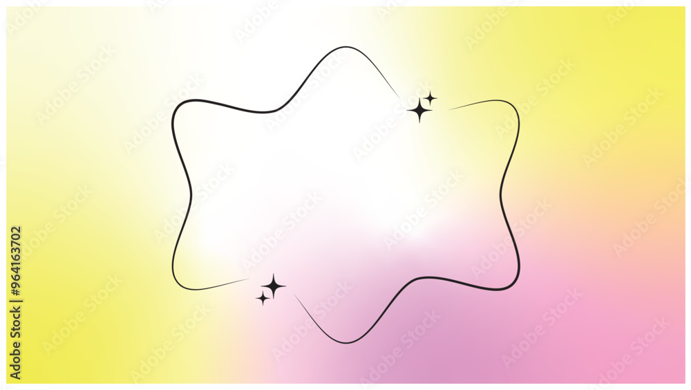 Wavy line frame with sparkling stars floating over a pastel yellow and pink gradient background Wavy line frame with sparkling stars floating over a pastel yellow and pink gradient background