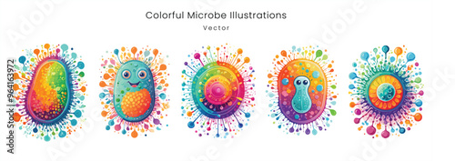 Colorful Virus and Bacteria Vector Set with Abstract Designs