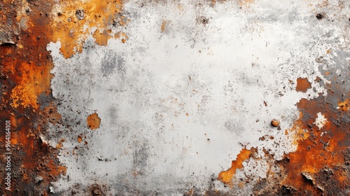 White paint peeling off of a rusty metal surface.  .