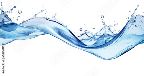 A dynamic wave of water splashing isolated on white background, showcasing fluid motion and clarity against a white background.
