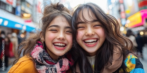 Teenage girls smile in japan