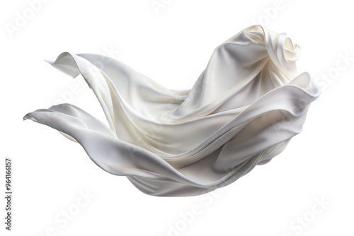 Elegant White Silk Fabric in Mid-Air cut out. isolated on transparent background. Copy space. PNG