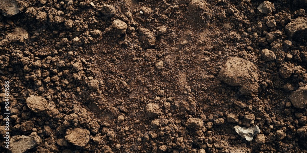 A Close Up View of Rich, Dark Soil Displaying Its Unique Texture and Diverse Pebbles Beneath A Close Up View of Rich, Dark Soil Displaying Its Unique Texture and Diverse Pebbles Beneath