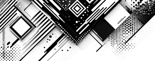 Black and White Geometric Abstract with Dot Pattern, Modern, Minimalism, Design