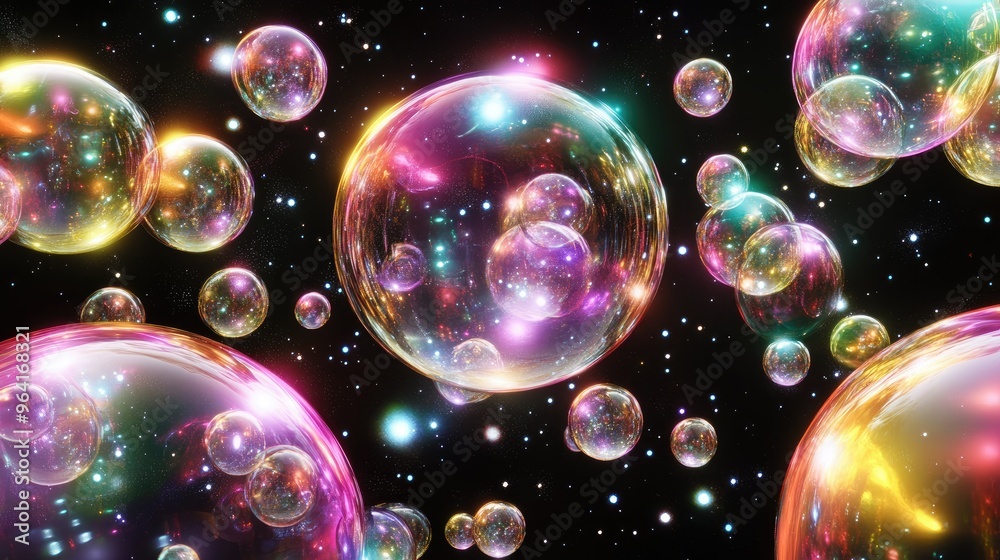 Soft glowing orbs floating in cosmic space Soft glowing orbs floating in cosmic space