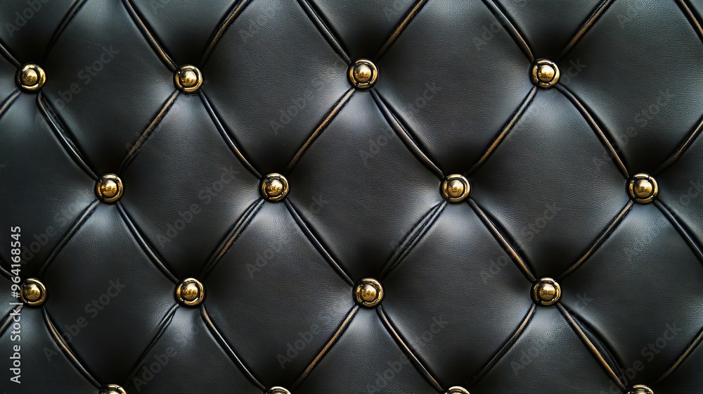 Black Leather Upholstery with Golden Buttons, leather, upholstery, texture