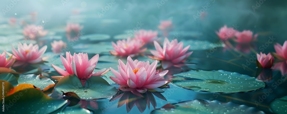 Pink Water Lilies Blooming in a Serene Pond