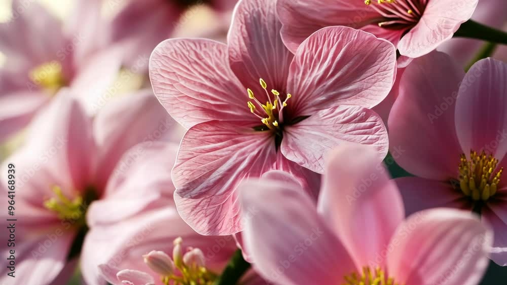 Captivating close-up of delicate pink cherry blossoms blossoming in springtime sunlight Captivating close-up of delicate pink cherry blossoms blossoming in springtime sunlight