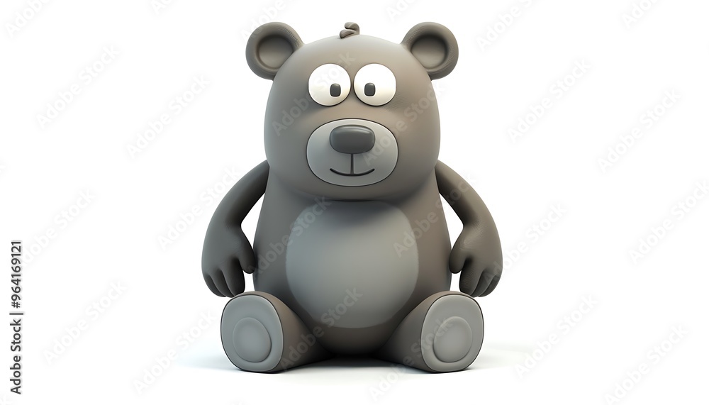 Naklejka premium Friendly Cartoon Bear: A charming and playful 3D cartoon bear, rendered in a cute and cuddly style, smiles warmly with big eyes, inviting a sense of warmth and joy. 