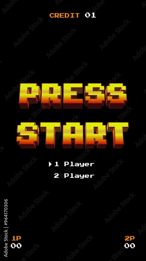 Press Start 8 Bit Retro Arcade Vertical Screen Loop On Black vídeo de ...