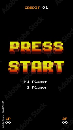 Press Start 8 Bit Retro Arcade Vertical Screen Loop On Black