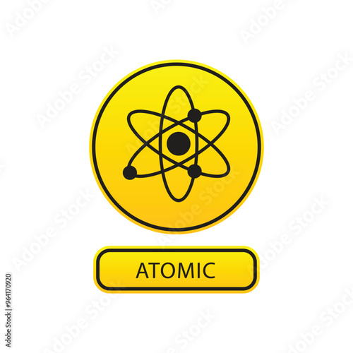 atom icon. Atom neutron logo. Nuclear atom. Core icon. Orbital spin. Proton nucleus symbol. Atomic elements. Science physics. Energy core. Vector illustration