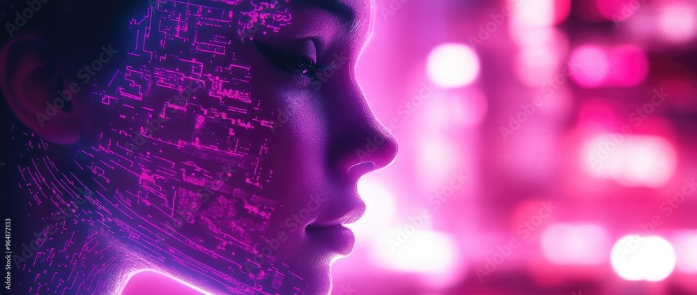 Futuristic Woman with Digital Circuitry on Face. Futuristic Woman with Digital Circuitry on Face.