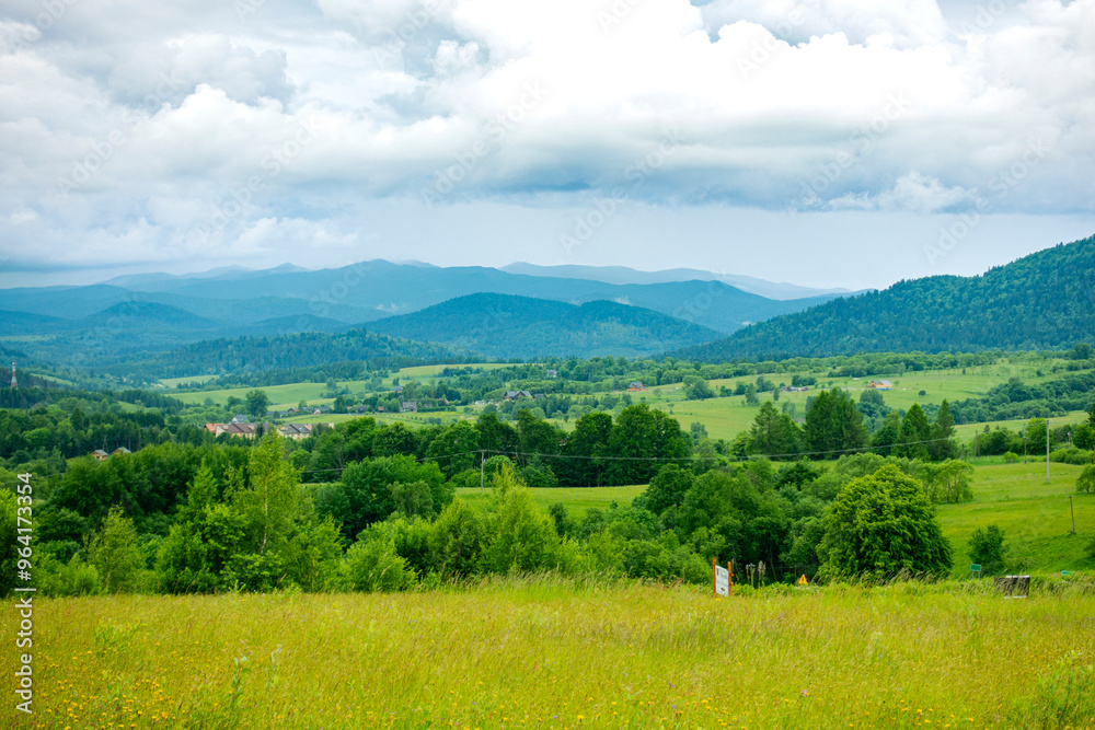 Bieszczady góry las drzewa dolina niebo chmury wiosna lato pochmurnie burza Bieszczady góry las drzewa dolina niebo chmury wiosna lato pochmurnie burza