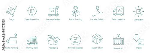 Comprehensive Supply Chain and Cargo Management Vector Icon Set for Logistics and Green Operations