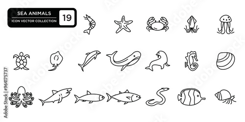 Sea animal icons collection, editable and resizable vector icon templates.