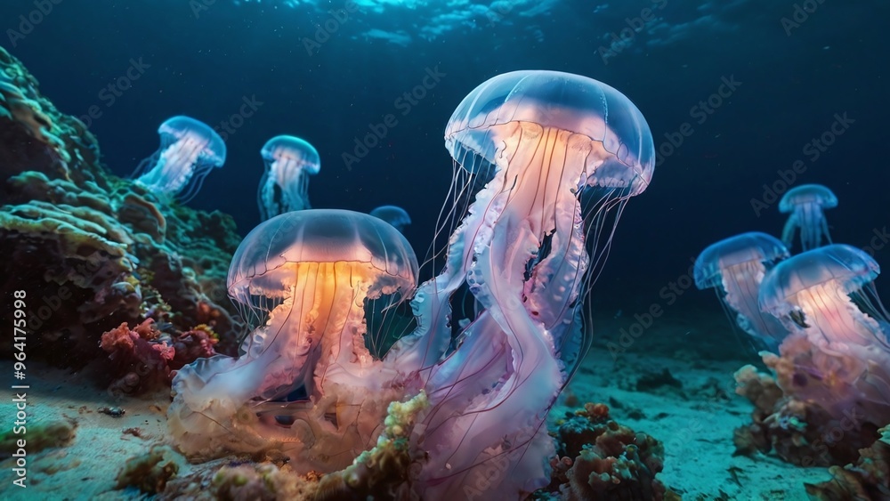 jellyfish swimming in an ocean jellyfish swimming in an ocean
