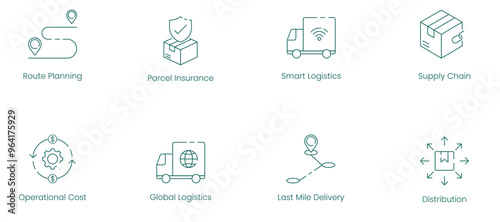 Comprehensive Logistics and Route Planning Vector Icon Set for Smart Supply Chain and Distribution