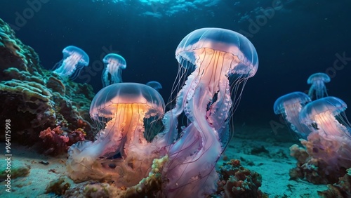 jellyfish swimming in an ocean