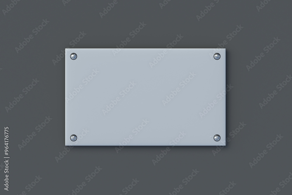 Empty metal plate on black background. Steel nameplate. Iron plaque. Top view. 3d render Empty metal plate on black background. Steel nameplate. Iron plaque. Top view. 3d render
