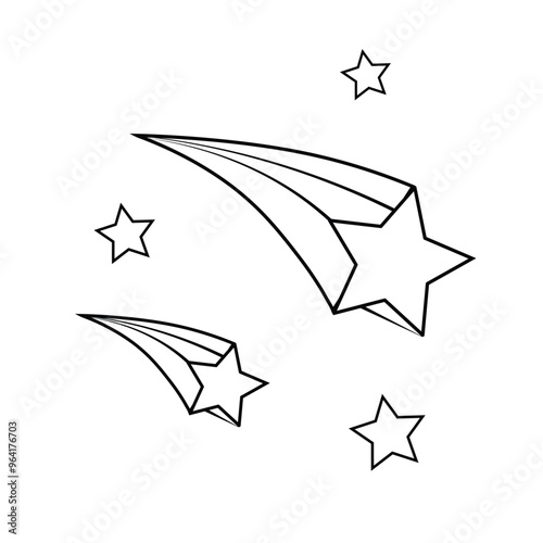 Vector outline shooting star icon with stroke. Flying comet simple symbol isolated on white background. Planetary object. Astronomy, space theme pictogram. Vector falling stars.