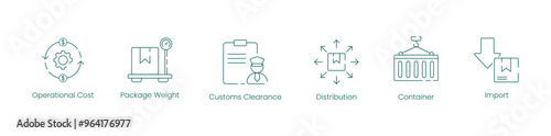 Operational Cost and Package Weight Vector Icon Set for Shipping, Distribution, and Customs Management
