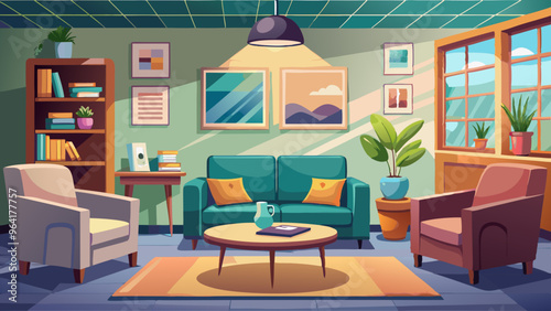 waiting room in a doctor's office with comfortable seating, magazines on a coffee table, and calming artwork on the walls, designed to create a soothing environment for patients