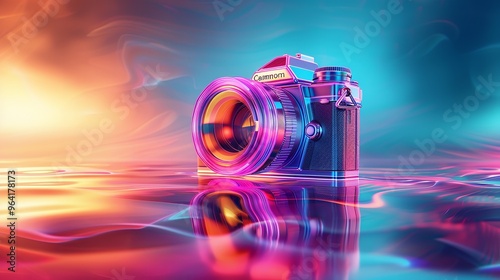 Colorful Abstract Illustration of a Camera Celebrating

 photo