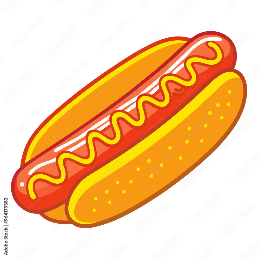 a cartoon-style illustration of a hot dog. It features a sausage placed inside a bun. The sausage has a squiggly line of yellow mustard on top. a cartoon-style illustration of a hot dog. It features a sausage placed inside a bun. The sausage has a squiggly line of yellow mustard on top.