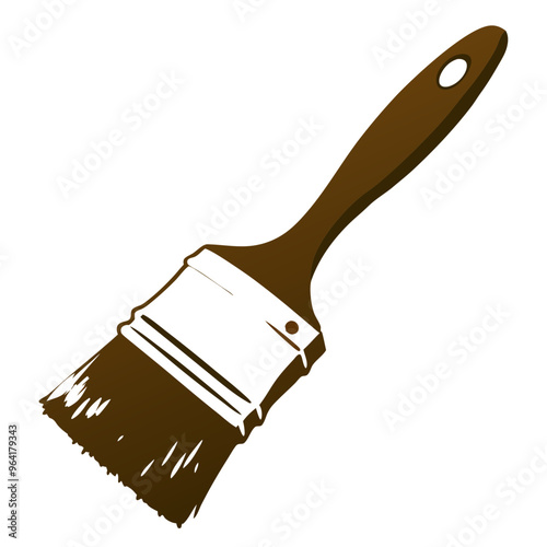 a stylized illustration of a paintbrush. The handle is long and narrow with an oval hole near the end, and the bristles are wide and flat. The paintbrush is depicted in a brown color