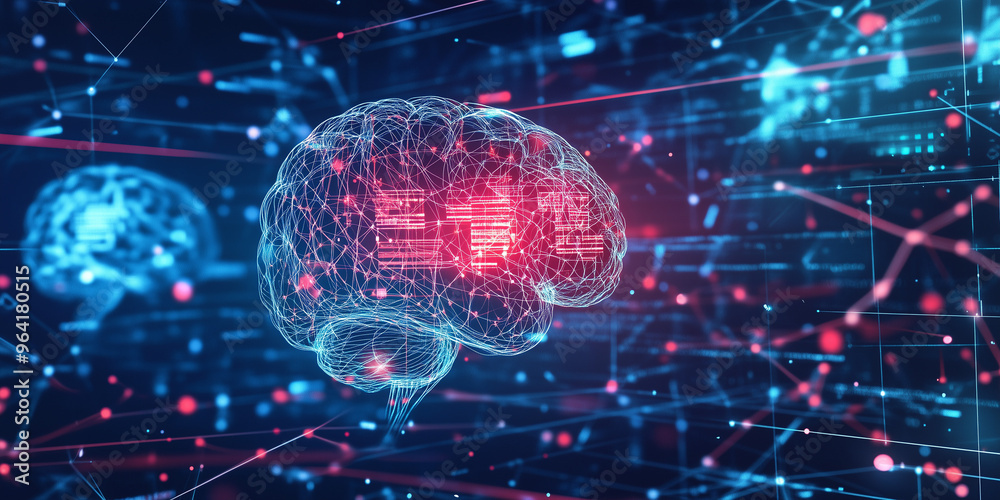 Fototapeta premium Technological and medical research, data analysis and data storage. Brain technological connections. Human future 