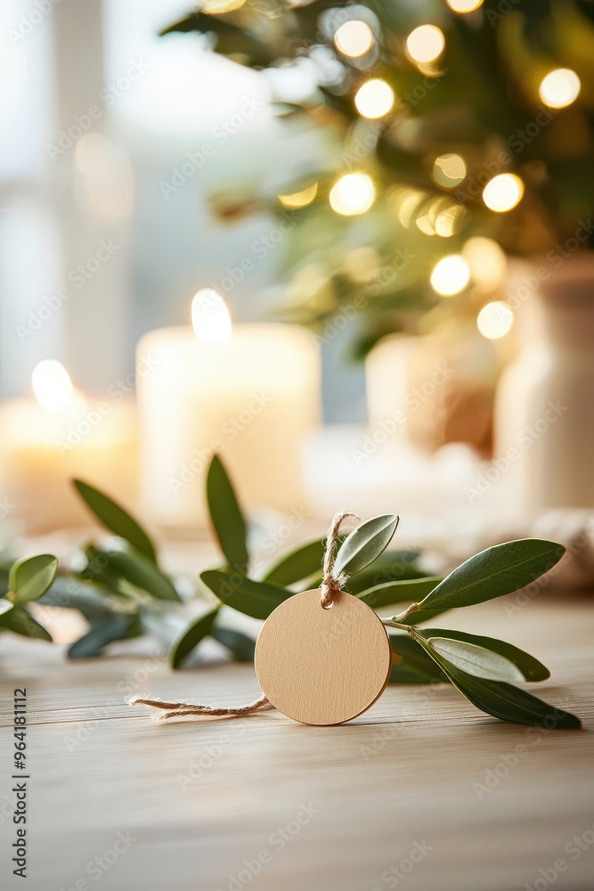 Festive holiday decor with candles, ornaments, and greenery on a wooden table, creating a warm and inviting atmosphere. Festive holiday decor with candles, ornaments, and greenery on a wooden table, creating a warm and inviting atmosphere.