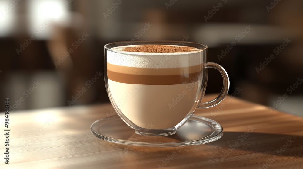Latte Coffee Drink in Glass Mug with Cinnamon on Top Latte Coffee Drink in Glass Mug with Cinnamon on Top