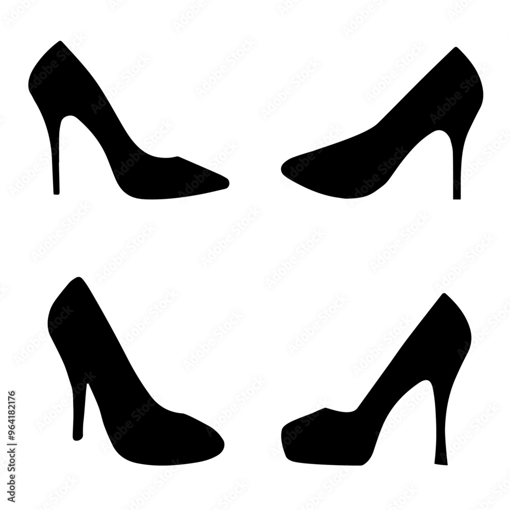 Silhouettes of Women's High Heel Shoes on Transparent Background Silhouettes of Women's High Heel Shoes on Transparent Background