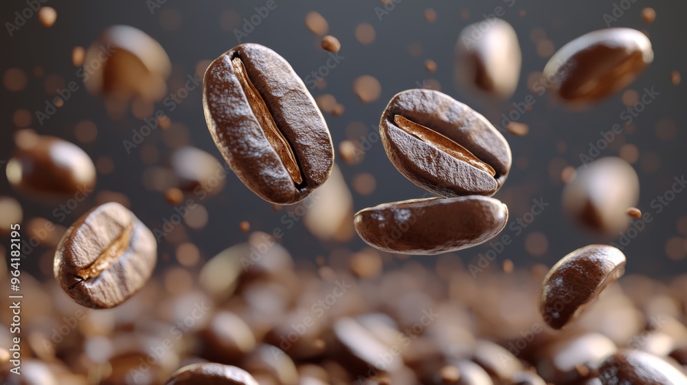 Fototapeta premium Roasted Coffee Beans Falling Close Up