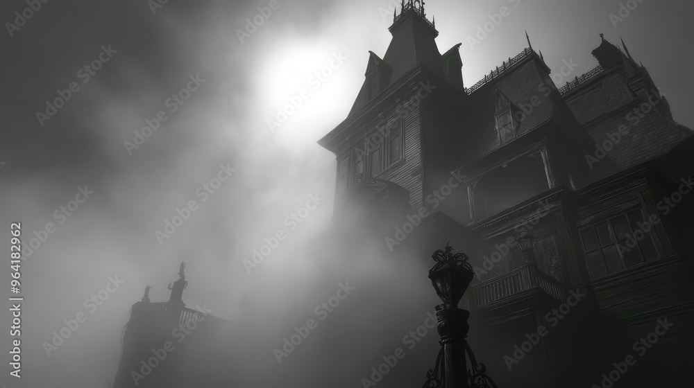 Obraz premium Spooky fog swirling around haunted house