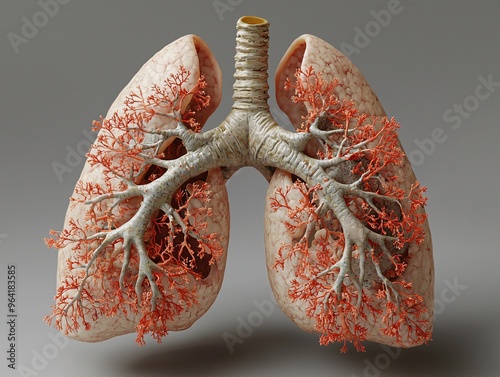 A 3D model showing the progression of pneumonia in the lungs over time.