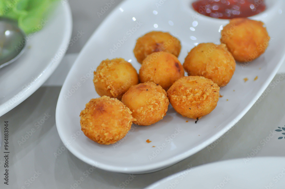 potato ball, cheese ball or fry flour or snack potato ball, cheese ball or fry flour or snack