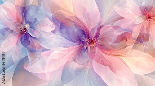 A beautiful, abstract design of a flower blooming. It's a repeating pattern of flowers, made to look like a watercolor painting.